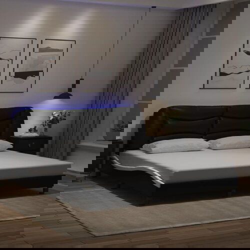  The Living Store Posteljni okvir z LED lučkami črno bel 180x200 cm umetno usnje - Posteljni Okvir, (21501543) Slike