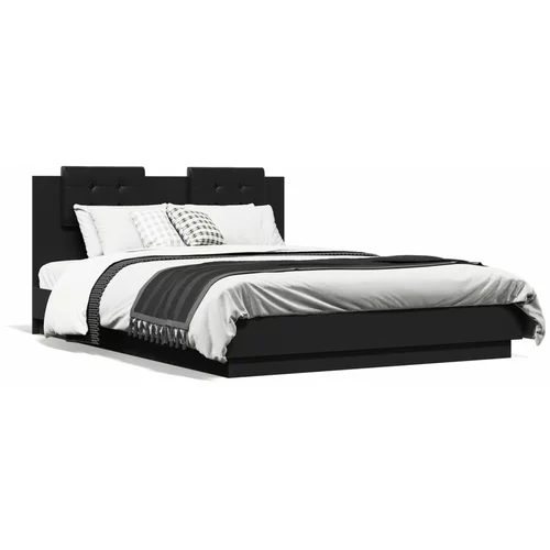  Okvir kreveta s uzglavljem i LED svjetlima crni 150 x 200 cm
