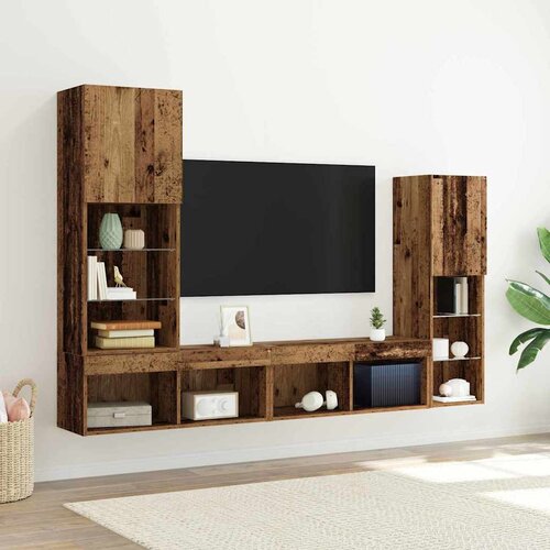 TV ormar S LED lampica 4 pcs Staro drvo Konstruirano drvo Cene
