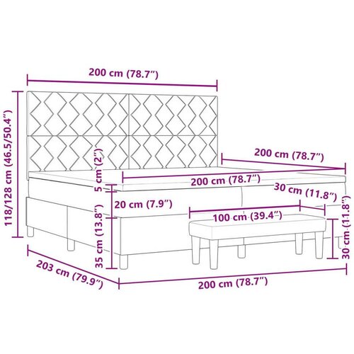 VidaXL Krevet s podnicom s madracem i klupom tamno siva 200x200 cm Slike