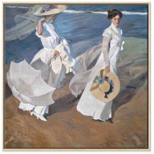  Slika - Joaqu&amp;iacute;n Sorolla y Bastida &amp;ndash; Strolling along the Seashore 40x40 U prirodnom drvenom okviru Slike
