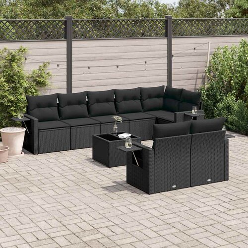  9-dijelni set vrtnih sofa s jastucima crni od poliratana Cijene
