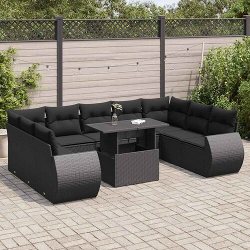vidaXL 10-dijelni set vrtnih sofa s jastucima crni od poliratana Cijene