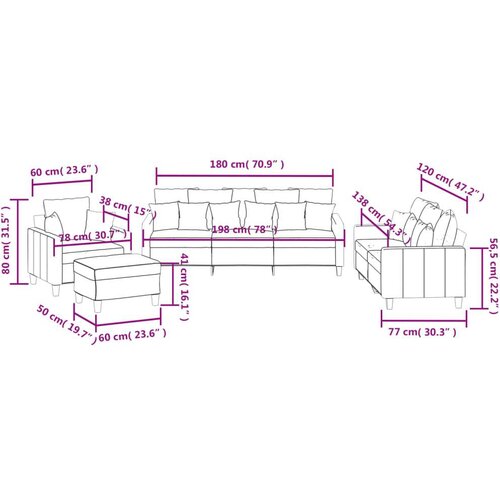  4-dijelni set sofa s jastucima smeđesivi od tkanine Slike