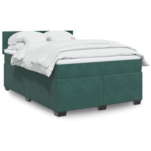 VidaXL Box spring postelja z vzmetnico temno zelena 140x200 cm žamet Slike