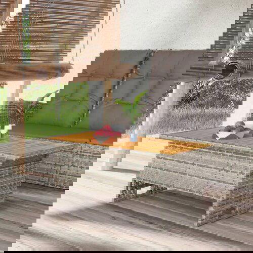 vidaXL Vrtna miza siva 100x50x43/63 cm trden akacijev les poli ratan Cene