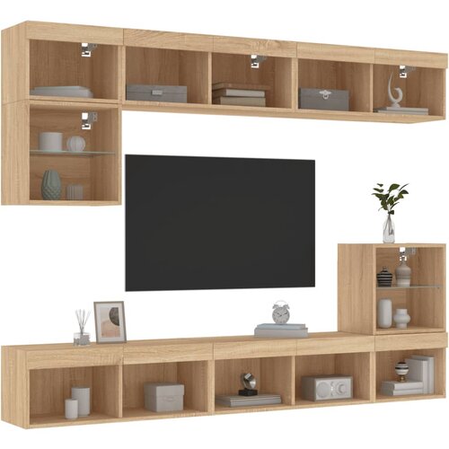 vidaXL 8-dijelni zidni TV elementi s LED svjetlima boja hrasta drveni Cijene