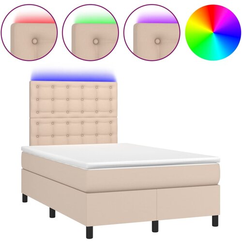 VidaXL Krevet box spring madrac LED cappuccino 120x200cm umjetna koža Slike