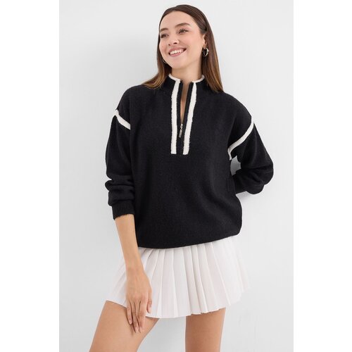 Bigdart OVERSIZED ZIPPERED WOMEN'S SWEATER - BLACK Slike