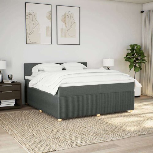VidaXL Krevet s oprugama i madracem tamnosivi 200 x 200 cm od tkanine Slike