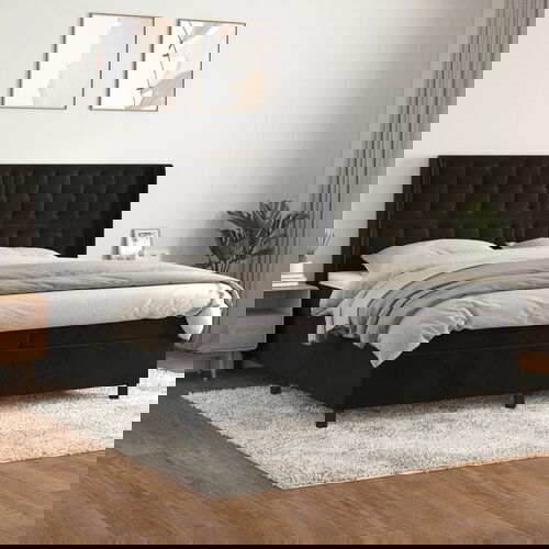 VidaXL Box spring postelja z vzmetnico črna 200x200 cm žamet Slike