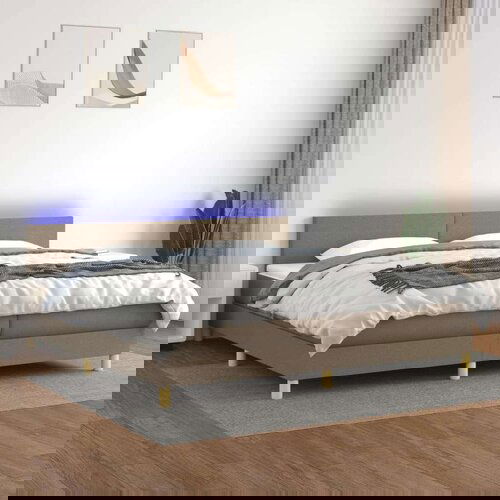  Krevet box spring s madracem LED smeđesivi 200x200 cm tkanina Cijene