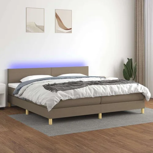  Krevet box spring s madracem LED smeđesivi 200x200 cm tkanina