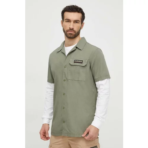 Napapijri Pamučna košulja za muškarce, boja: zelena, relaxed