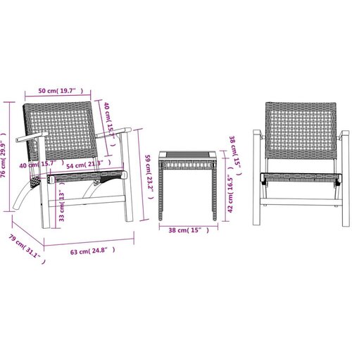  3-dijelni bistro set od poliratana i masivnog drva bagrema bež Slike