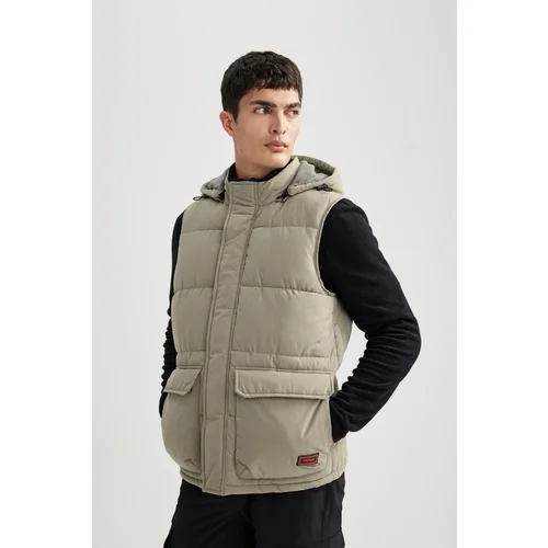 Defacto Water Repellent Hooded Detachable Hooded Pocket Puffer Vest