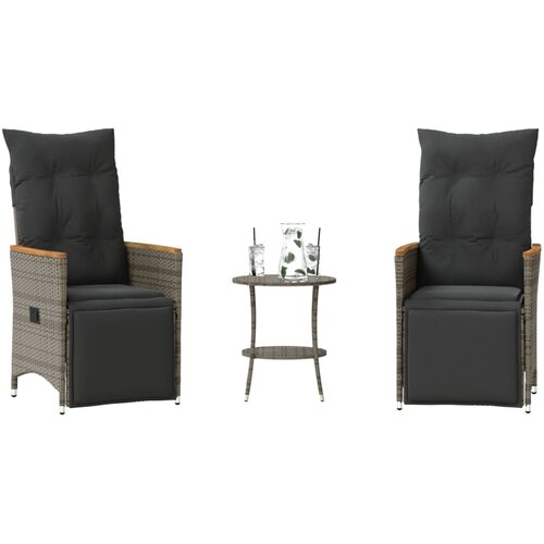 VidaXL 3-dijelni bistro set od poliratana s jastucima sivi Slike