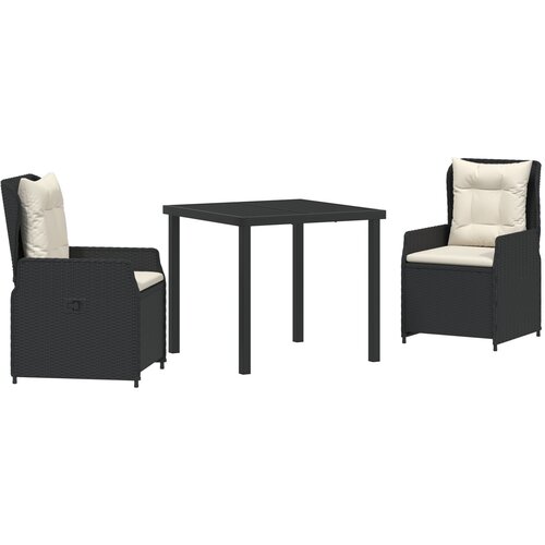 vidaXL 3-dijelni set za objedovanje u vrtu crni poliratan, vrtni stol crni 80x80x73 cm staklo otpornika Cijene