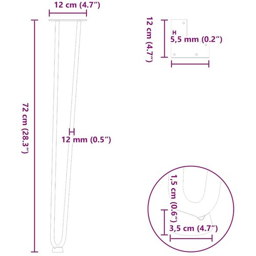 VidaXL Ukosnice noge za stol 4 kom crne 72 cm čvrstog čelik Slike