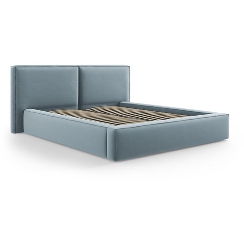 Cosmopolitan Design Svetlo modra žametna oblazinjena zakonska postelja s prostorom za shranjevanje in z letvenim dnom 180x200 cm Arendal – Cene