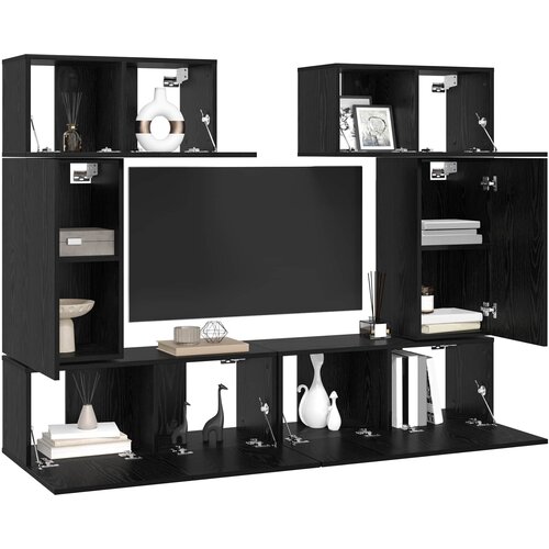  Set TV komoda 6 kom. Crni hrast Konstruirano drvo Crna 80 x 30 x 30 cm Slike