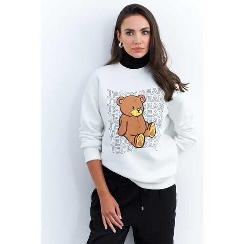 Cool & Sexy Women's Ecru Teddy Bear Printed Sweatshirt ZM288 Slike