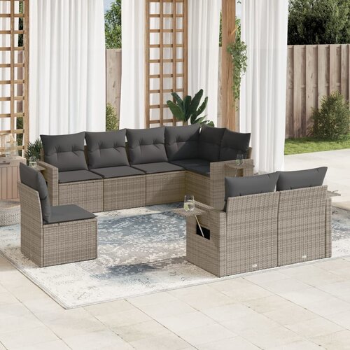 vidaXL 8-dijelni set vrtnih sofa od poliratana s jastucima sivi Cijene