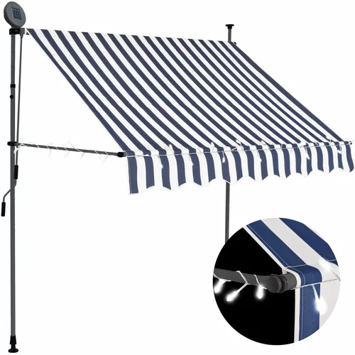 vidaXL Ročno zložljiva tenda z LED lučmi 200 cm modra in bela