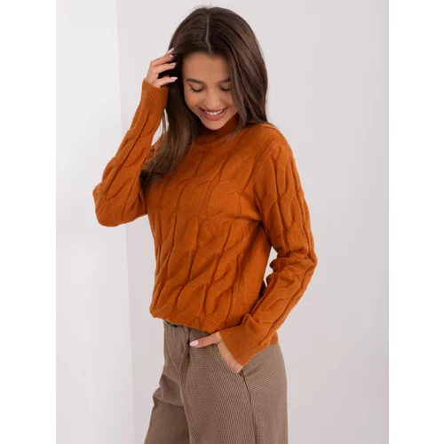 Fashion Hunters Light brown sweater with cables and turtleneck
