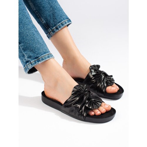 SHELOVET Women's flat-soled slippers black Cene
