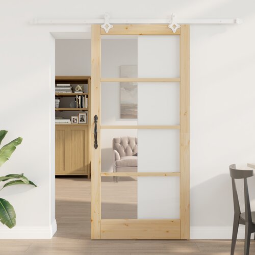 VidaXL drsna vrata z opremo 93x202 cm trden bor, notranja vrata z steklom &amp;#039;ORKDAL&amp;#039;93x202x4 cm trden bor Slike