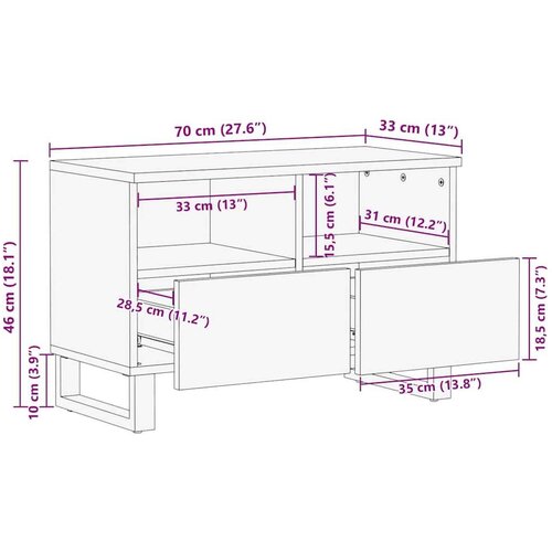 ormar s ladicama Smeđa 70 x 33 5 x 46 cm Čvrsto drvo manga Slike