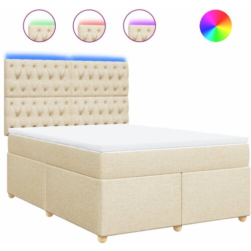 vidaXL Box spring postelja z vzmetnico krem 160x200 cm blago, (21309340) Cene