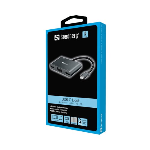 Sandberg Docking station Snadberg USB-C - 2xHDMI/VGA/USB 3.0/USB C PD 136-35 Slike