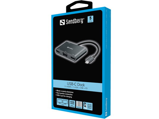 Sandberg USB-C Dock 2xHDMI 1xVGA USB PD Slike