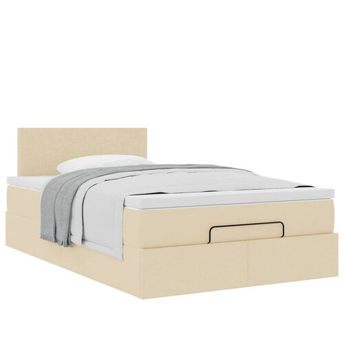  Otomanski okvir kreveta s madracem krem 120x200cm od tkanine Slike