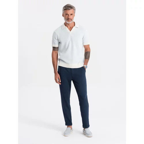 Ombre Men's knit pants with elastic waistband - navy blue