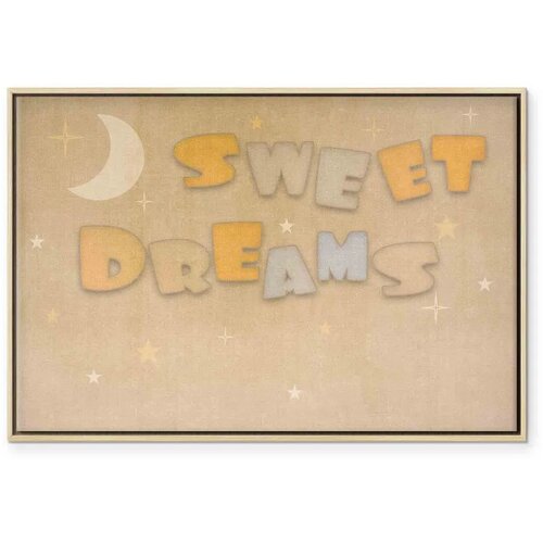  Slika - Sweet Dreams - Pastel Inscription Surrounded by the Moon and Stars 90x60 U prirodnom drvenom okviru Slike