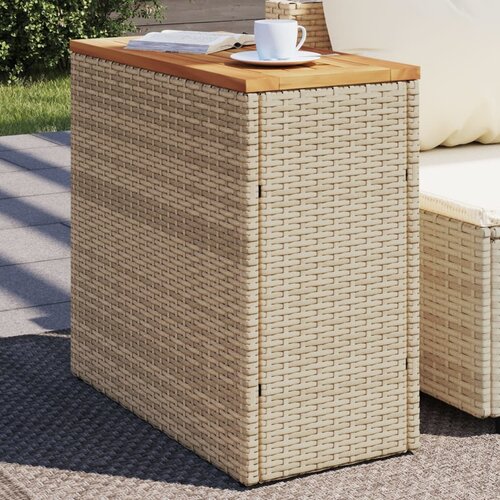vidaXL Vrtna miza z leseno mizno ploščo bež 58x27,5x55 cm poli ratan Cene