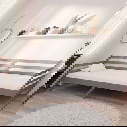  Dnevni ležaj s madracem 90 x 200 cm sivi od masivne borovine Slike