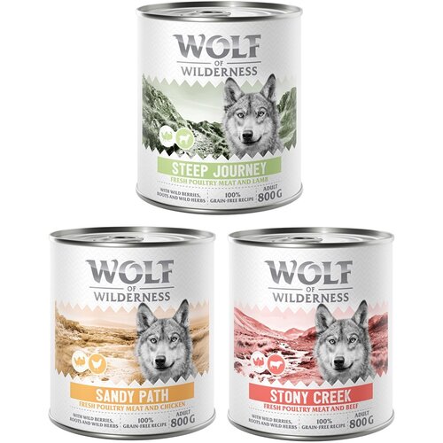  10% popust! Mokra pasja hrana Wolf of Wilderness me&scaron;ana pakiranja - 6 x 800 g: Adult - z veliko sveže perutnine me&scaron;ano pakiranje Cijene