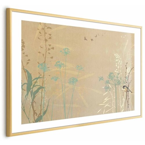  Plakat - Bird on a Meadow 90x60 Zlatni okvir s margom Cene