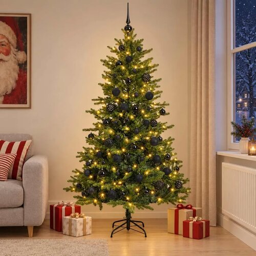  Umjetno božićno drvce s kuglicama 240 cm 300 LED lampica - Zelena 240 cm s LED-ima i crnim lopticama Cijene