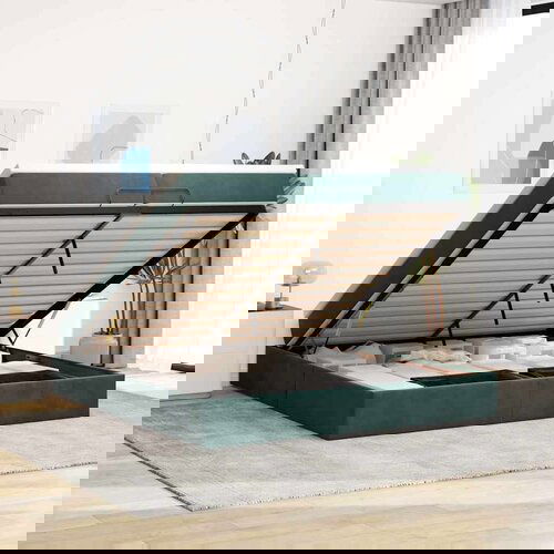 VidaXL Okvir kreveta s madracima tamnozeleni 200x200cm bar&amp;scaron;unasti Slike