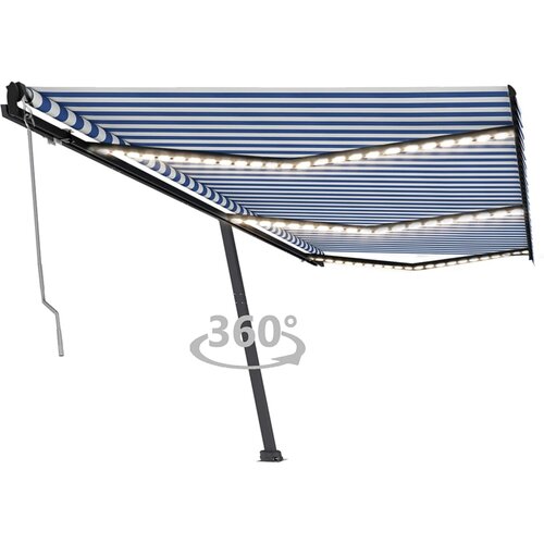 vidaXL Automatska tenda sa senzorom LED 600x350 cm plavo-bijela Cijene