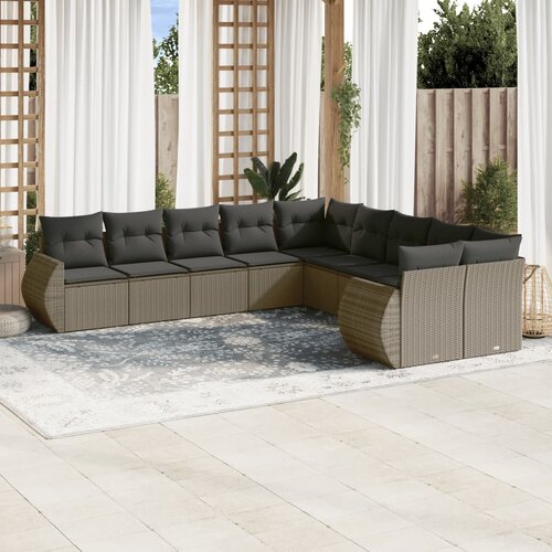 vidaXL 10-dijelni set vrtnih sofa poliratan s jastucima svijetlosivi Cijene