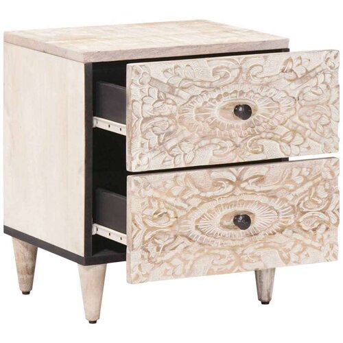  Noćni ormar 2 pcs Bijelo 40 x 33 5 x 46 cm Čvrsto drvo manga - Bijelo 2 Slike