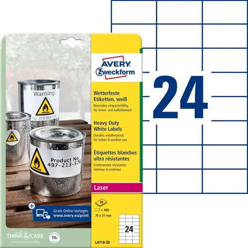 Avery Zweckform naljepnice 70x37 mm, vodootporne 20 listova
