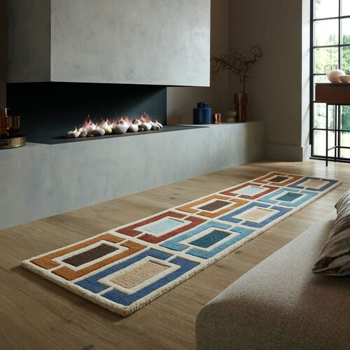 Flair Rugs Plava/narančasta ručno rađena vunena staza 60x230 cm Retro Blocks &amp;ndash; Slike