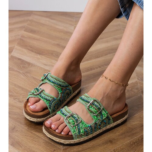 Gemre Green ethnic flip-flops with buckles on straps Zebrina Cene